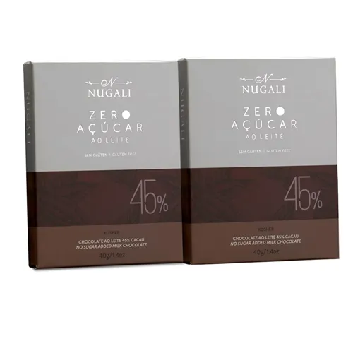 Kit 2 Chocolates Nugali Zero açucar ao leite 40% cacau 40G