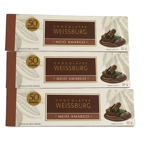 Kit 3 Barras de Chocolate Meio Amargo Weissbug 30 G