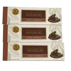 Kit 3 Barras de Chocolate Meio Amargo Weissbug 30 G