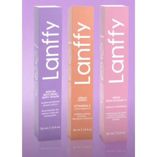 Kit 3 Sérum facial Lanffy Rosa Mosqueta + Vitamina C + noturno