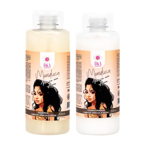 Kit Shampoo E Condicionador Mandioca Brilho Reestruturador DKA Cosméticos 500ml